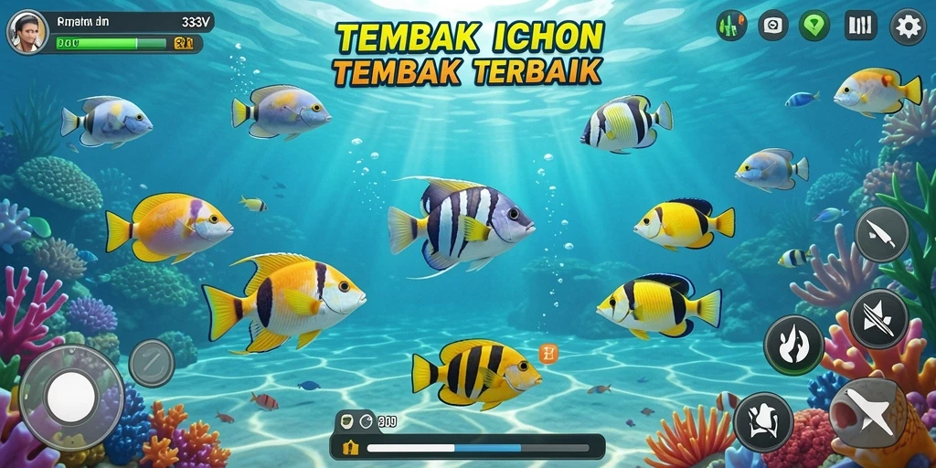 Tangkapan layar utama 333V menampilkan aksi menembak ikan yang mendebarkan.