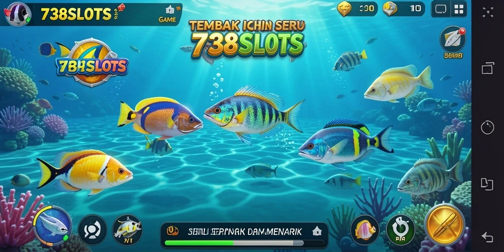Tampilan gameplay seru dari <strong>738SLOTS</strong> dengan berbagai jenis ikan untuk ditembak.