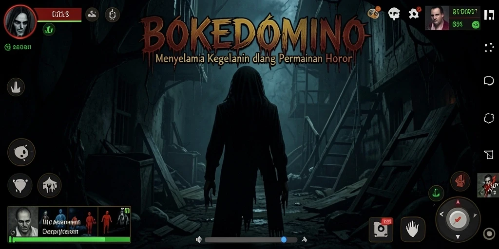 Tangkapan layar menampilkan suasana menakutkan saat menjelajahi BOKEDOMINO.