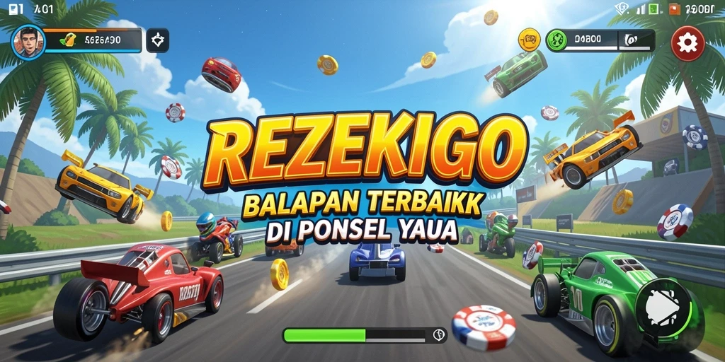 Tampilan gameplay mendebarkan dari REZEKIGO yang menampilkan aksi balapan.