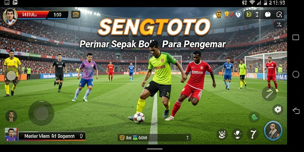 Screenshot gameplay SENGTOTO yang menunjukkan aksi pertandingan sepak bola.